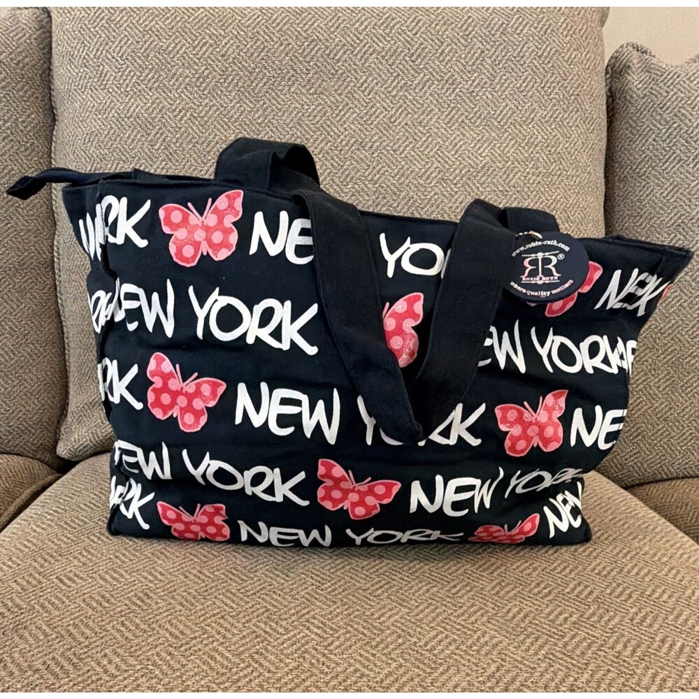 Robin Ruth Women’s Large New York Butterfly Print Tote Zip Lined Pockets Charm